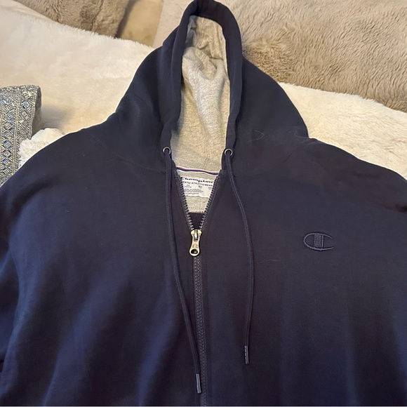 NWT CHAMPION THICK XXL COTTON ZIP UP HOODIE (NAVY BLUE W/NAVY BLUE LOGO RARE) - Picture 4 of 4